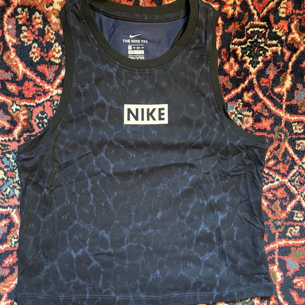 Nike Leopard Cheetah Blue Crop Tank Top Womens DriFit XS